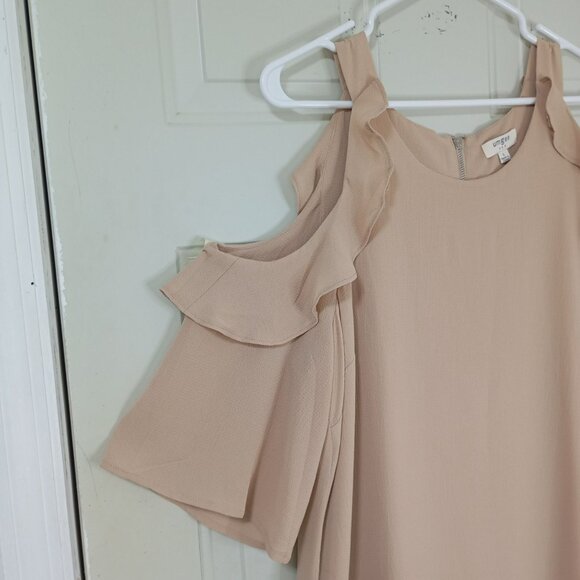 Umgee USA Cold Shoulder Ruffle Sleeve Beige Tunic Dress Size L Womens. - Picture 3 of 10